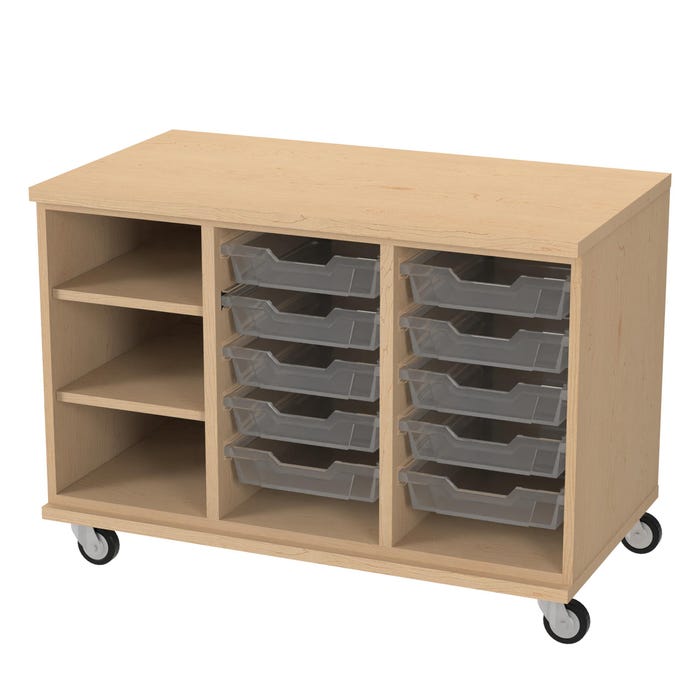WB Manufacturing Combination Mobile Tote Storage Cabinet, 10 Totes, 2 Shelves