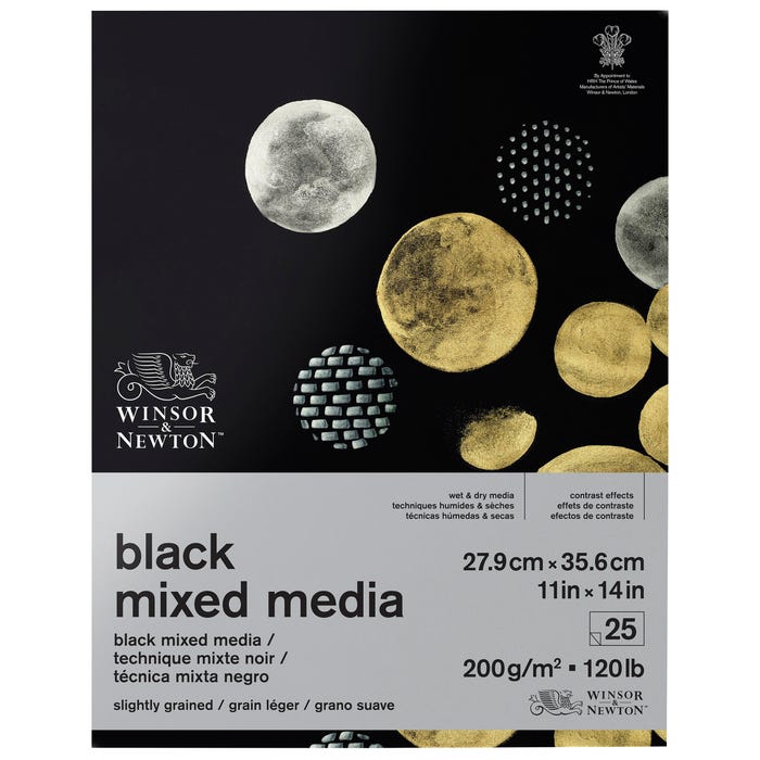 Winsor & Newton Mixed Media Pad, 11 x 14 Inches, 200 gsm, Black, 25 sheets
