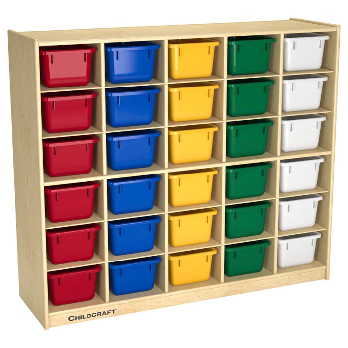Childcraft Mobile Cubby Storage Unit, 30 Primary Color Bins, 47-3/4 x 14-1/4 x 42 Inches