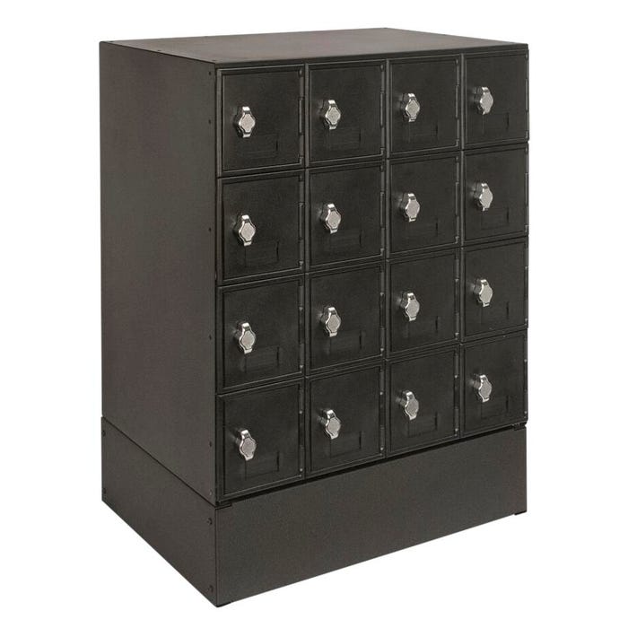 United Visual Products Cell Phone Locker with Base, 16 Lockers, B Size Door, Hasp Lock