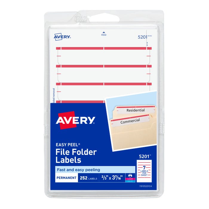 Avery Printable File Folder Labels, 11/16 x 3-7/16 Inches, Dark Red, Pack of 252