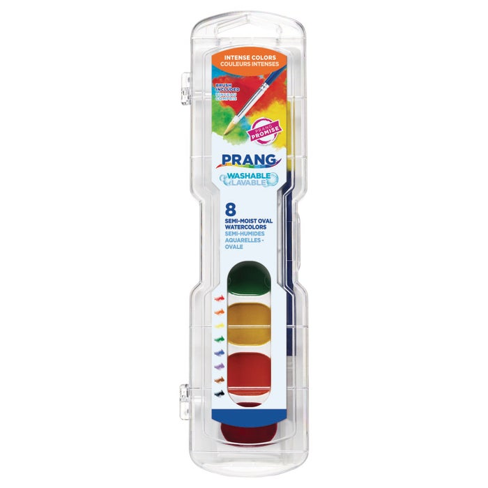 Prang Non-Toxic Washable Semi-Moist Wax-Free Watercolor Paints, Plastic Oval Pan, 8 Assorted Colors