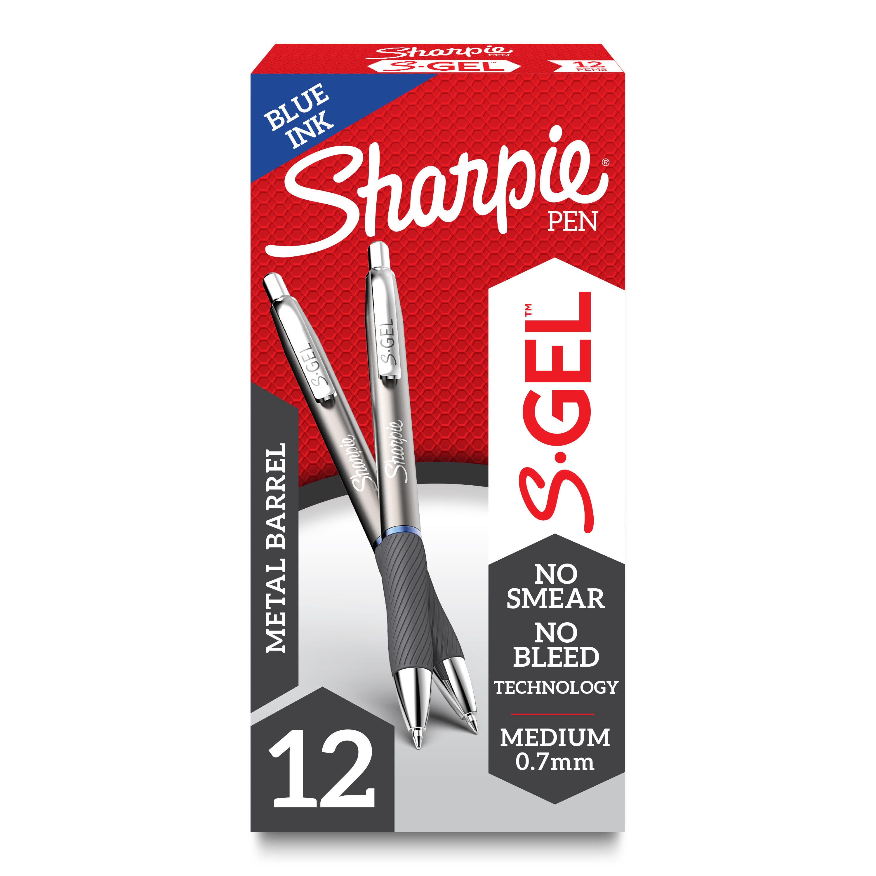 Image for Sharpie S-Gel Pens, Medium Point, 0.7mm, Metal Barrel, Blue Ink, Pack of 12 from School Specialty