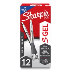 Image for Sharpie S-Gel Pens, Medium Point, 0.7mm, Metal Barrel, Blue Ink, Pack of 12 from School Specialty