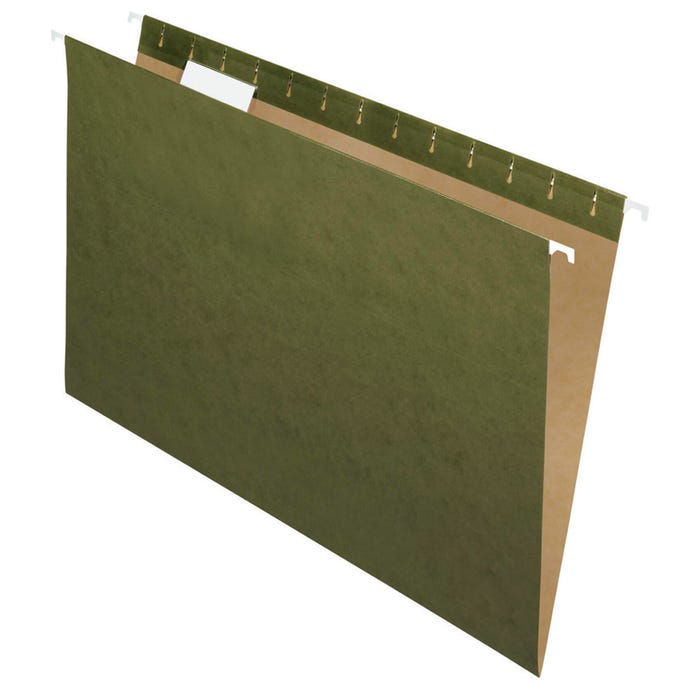 School Smart Hanging File Folders, Legal Size, 1/5 Cut Tabs, Green, Pack of 25