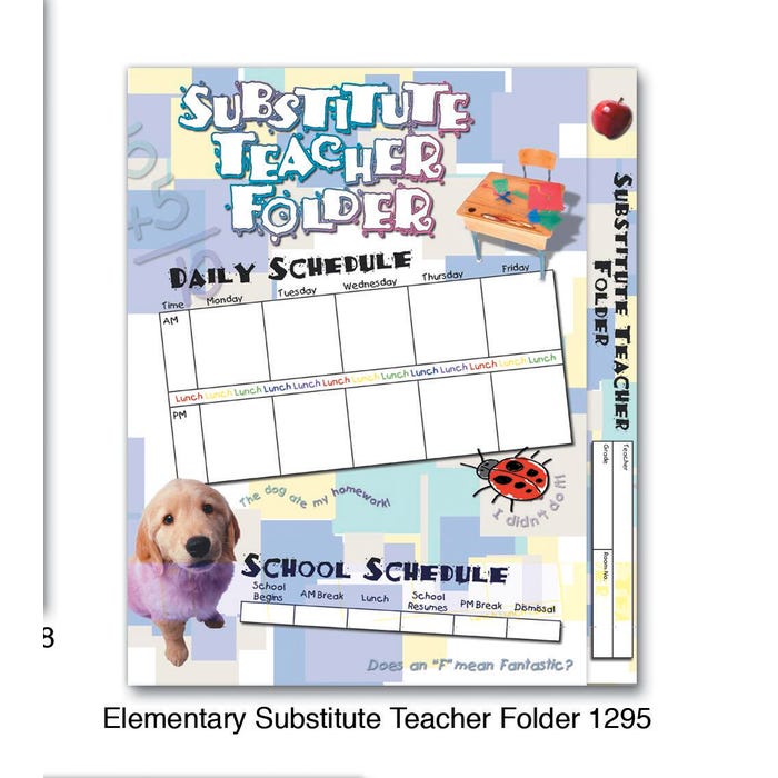 Hammond & Stephens Elementary Substitute Teacher Pocket Folder, 9-1/2 x 11-5/8 Inches, Pack of 12