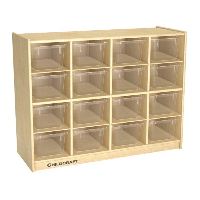 Childcraft Mobile Cubby Storage Unit, 16 Clear Trays, 38-3/8 x 14-1/4 x 30 Inches