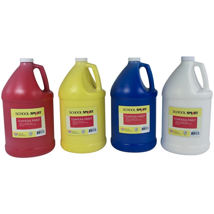 School Smart Tempera Paints, Assorted Colors, Gallon Set of 4