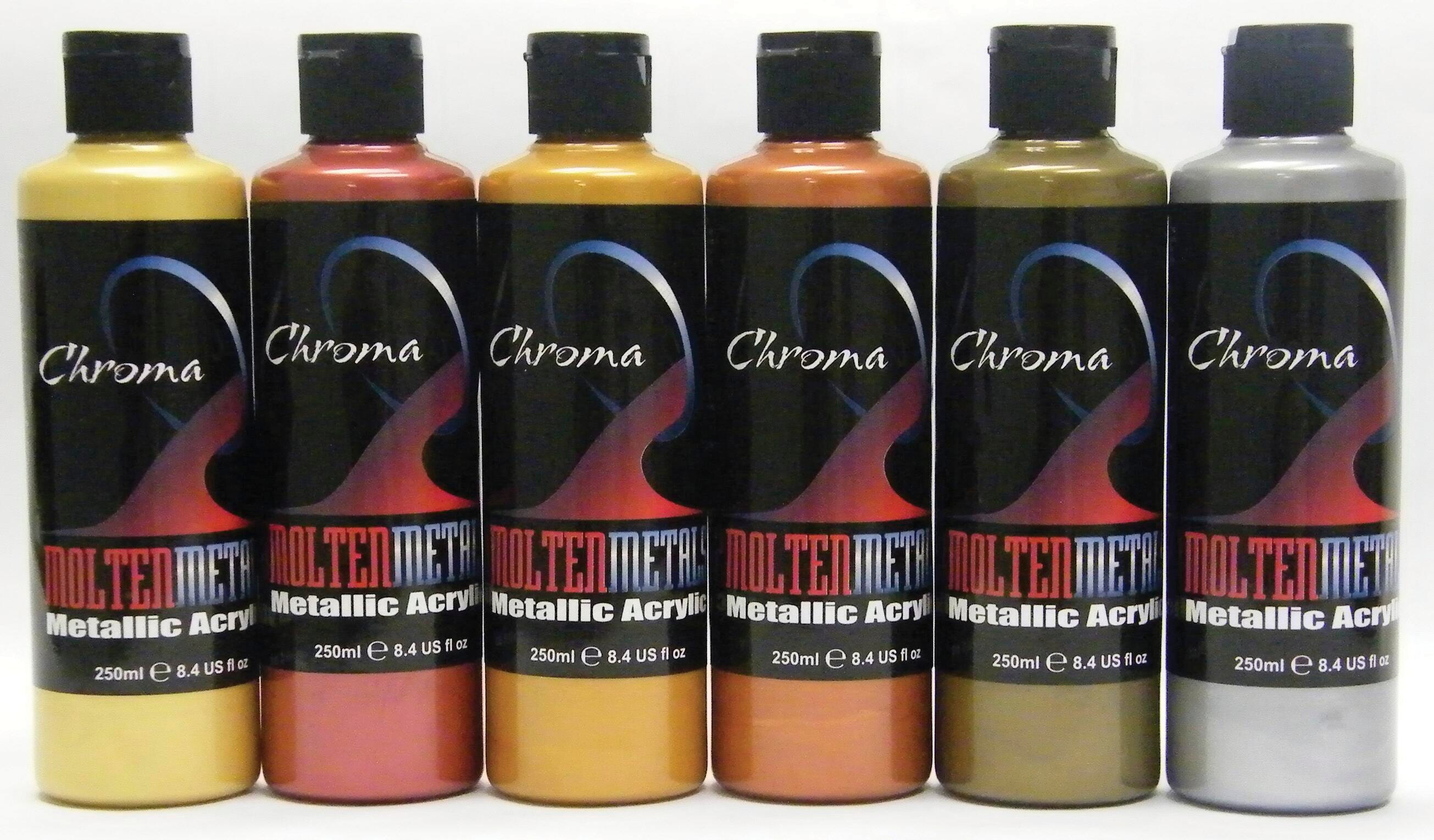 Chroma Molten Metal Acrylics, 8 Ounces, Assorted Metallic Colors, Set of 6 Item Number 1442894
