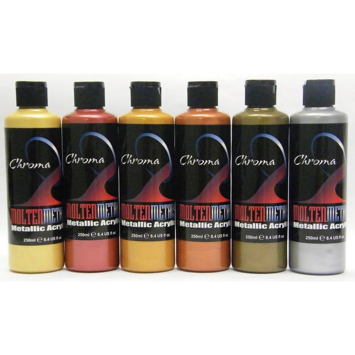 Chroma Molten Metal Acrylics, 8 Ounces, Assorted Metallic Colors, Set of 6