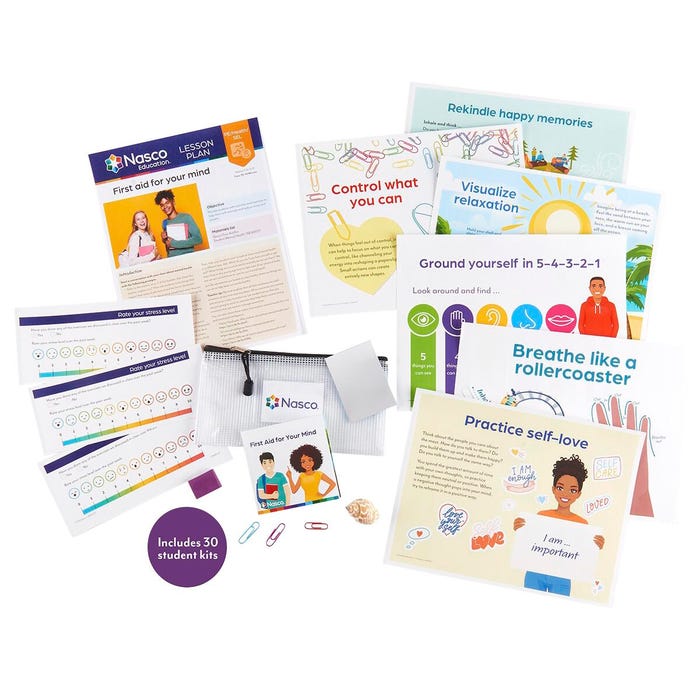 Nasco First Aid Classroom Kit, Student Mental Health for Grades 6 to 12, Set of 30