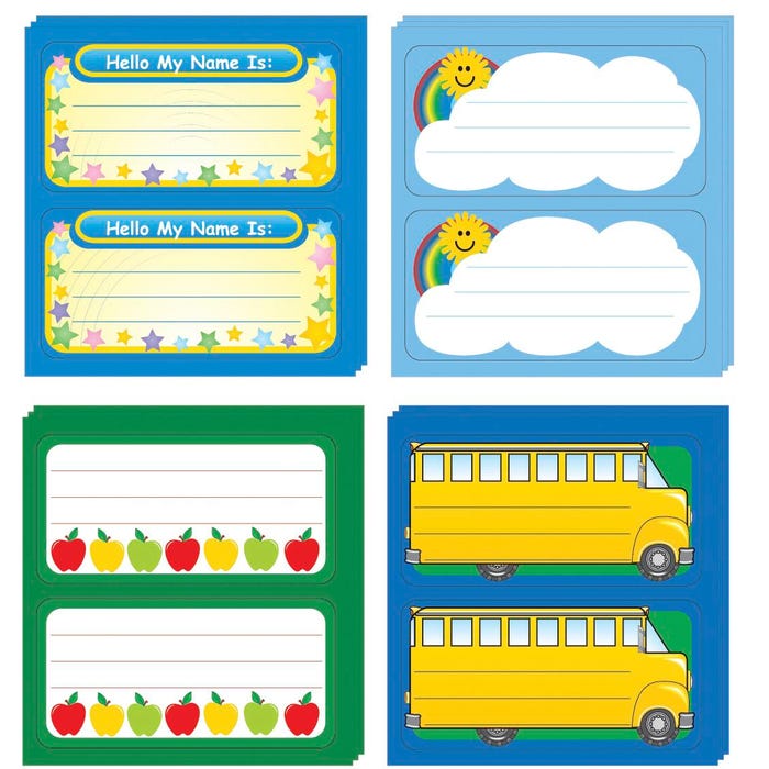 Creative Shapes Name Tags/Labels, 1-5/8 x 3-1/4 Inches, Assorted Designs, Set of 144