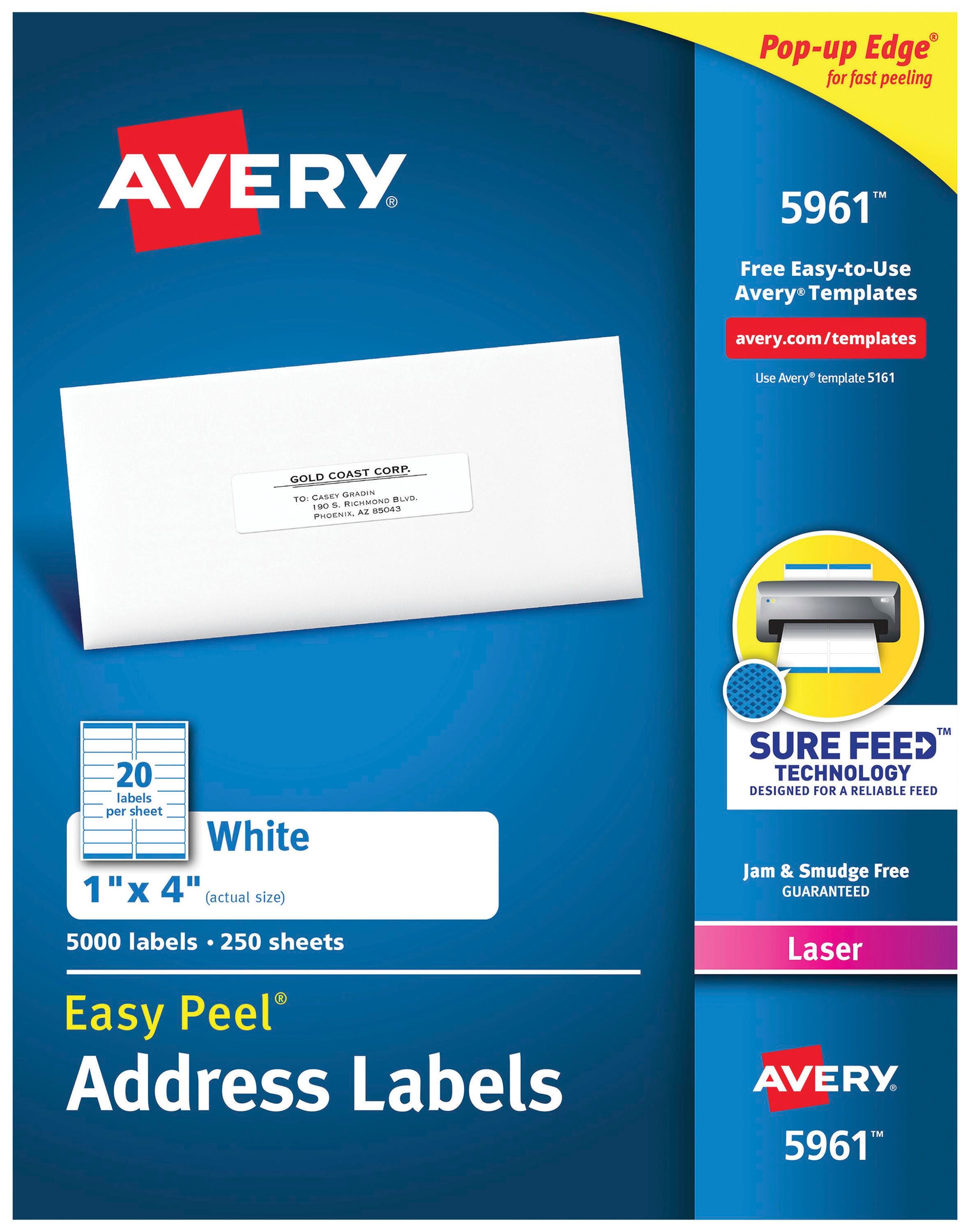 Avery Easy Peel Address Labels, Laser, 1 x 4 Inches, Pack of 5000 1054665