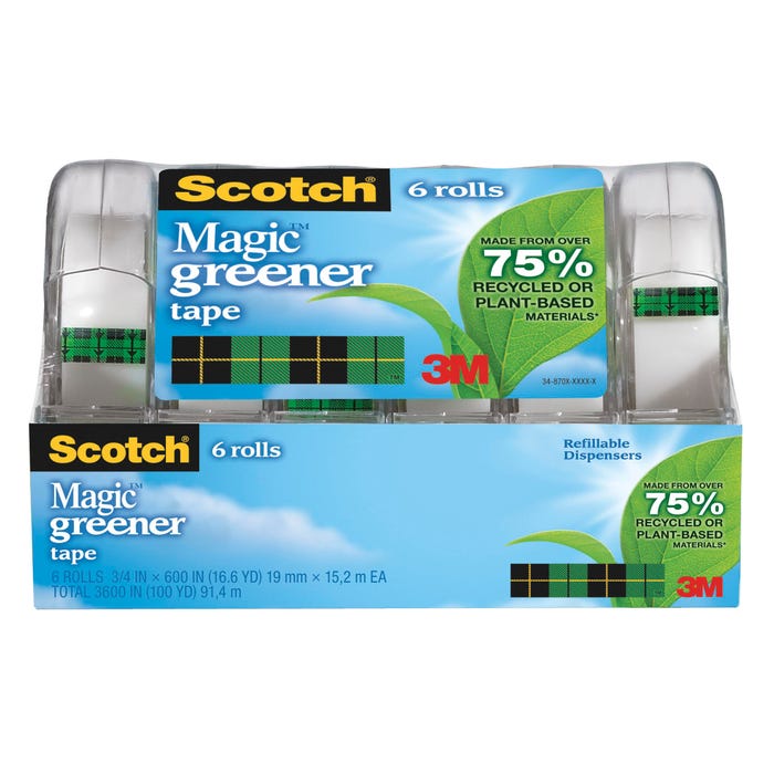 Scotch 6123 Magic Greener Tape Dispensers, 0.75 x 600 Inches, Matte, Pack of 6