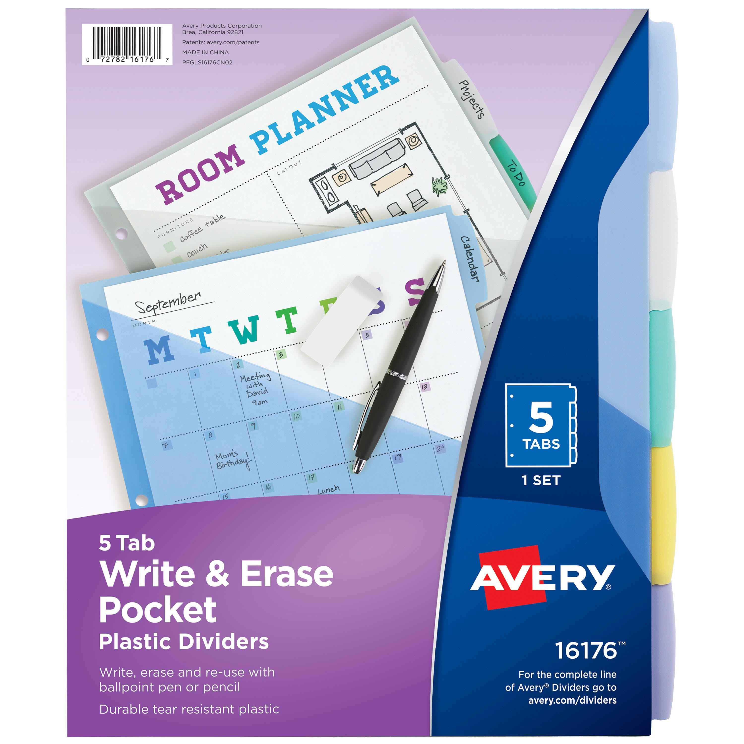 Image for Avery Write & Erase Dividers, 5 Tab, Multi-Color from School Specialty
