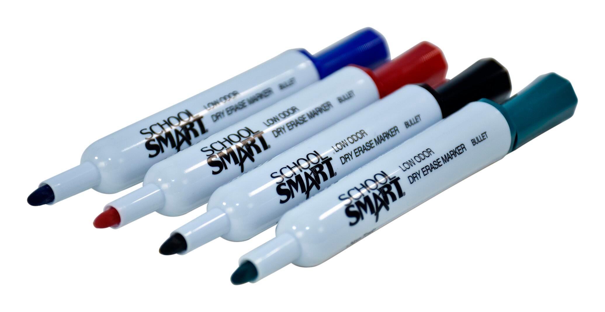 Image for School Smart Dry Erase Markers, Bullet Tip, Low Odor, Assorted Colors, Pack of 4 from School Specialty