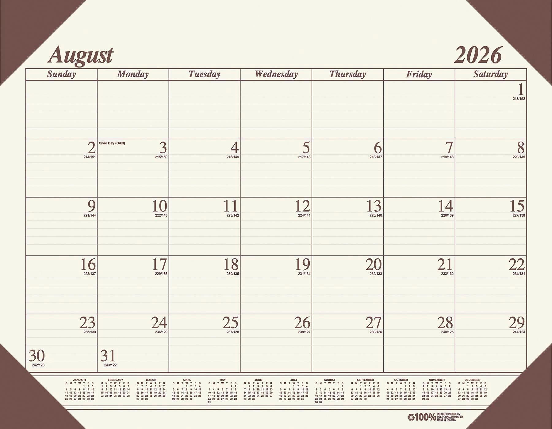 House of Doolittle Ecotones Compact Academic Desk Pad Calendar, 12 Months, August 2026 to July 2027, 18-1/2 x 13 Inches, Cream/B
