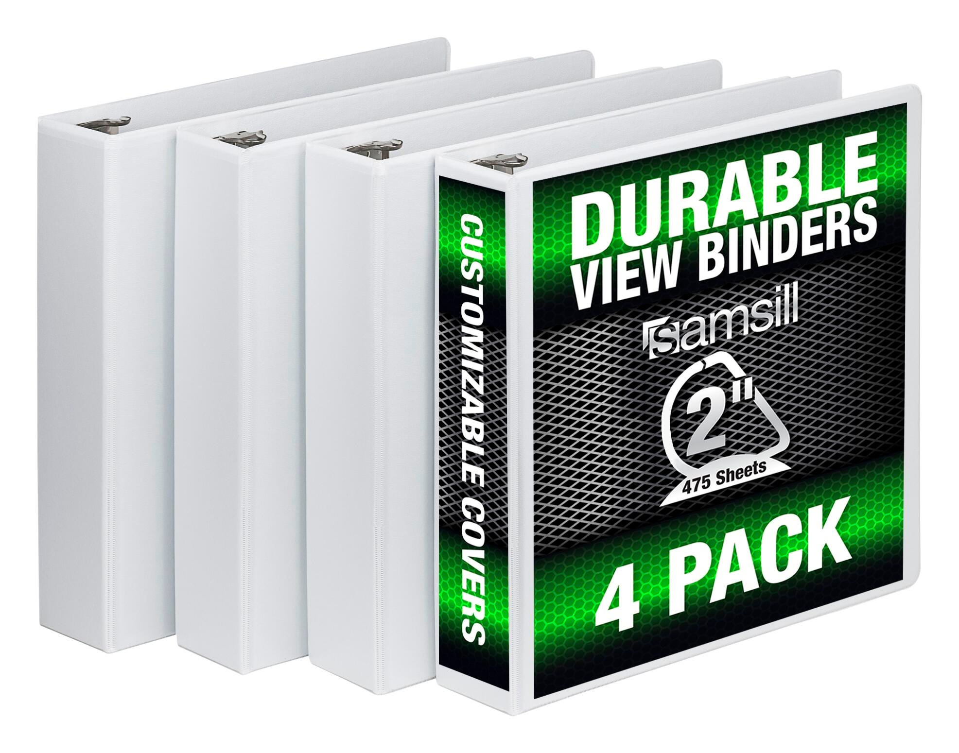 Samsill Durable View Binder, D-Ring, 2 Inch, White, Pack of 4 2150080