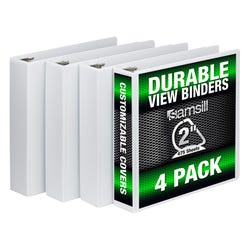 Samsill Durable View Binder, D-Ring, 2 Inch, White, Pack of 4 2150080
