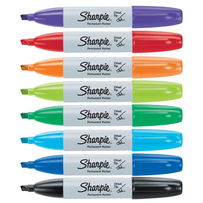 Sharpie Permanent Markers, Chisel Tip, Assorted Colors, Set of 8