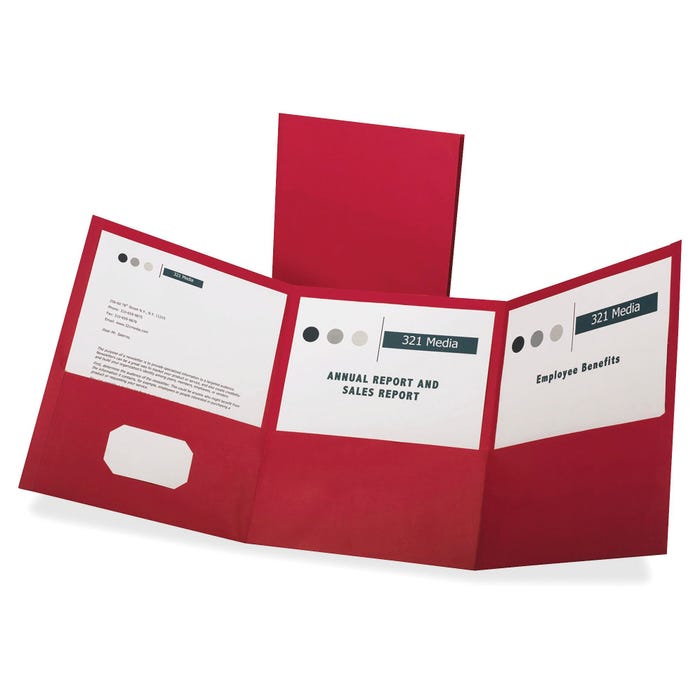 Oxford Tri-Fold 3-Pocket Folder, Red, Pack of 20