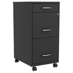 Lorell SOHO 3-Drawer B/F/F Mobile File Cabinet - 14-1/4W x 18D x 26-1/2H inch - Steel Cabinet - Baked Enamel/Black 2048522