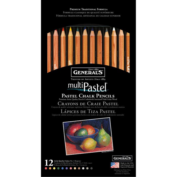 General's Multi-Pastel Chalk Pencils, Assorted Colors, Set of 12
