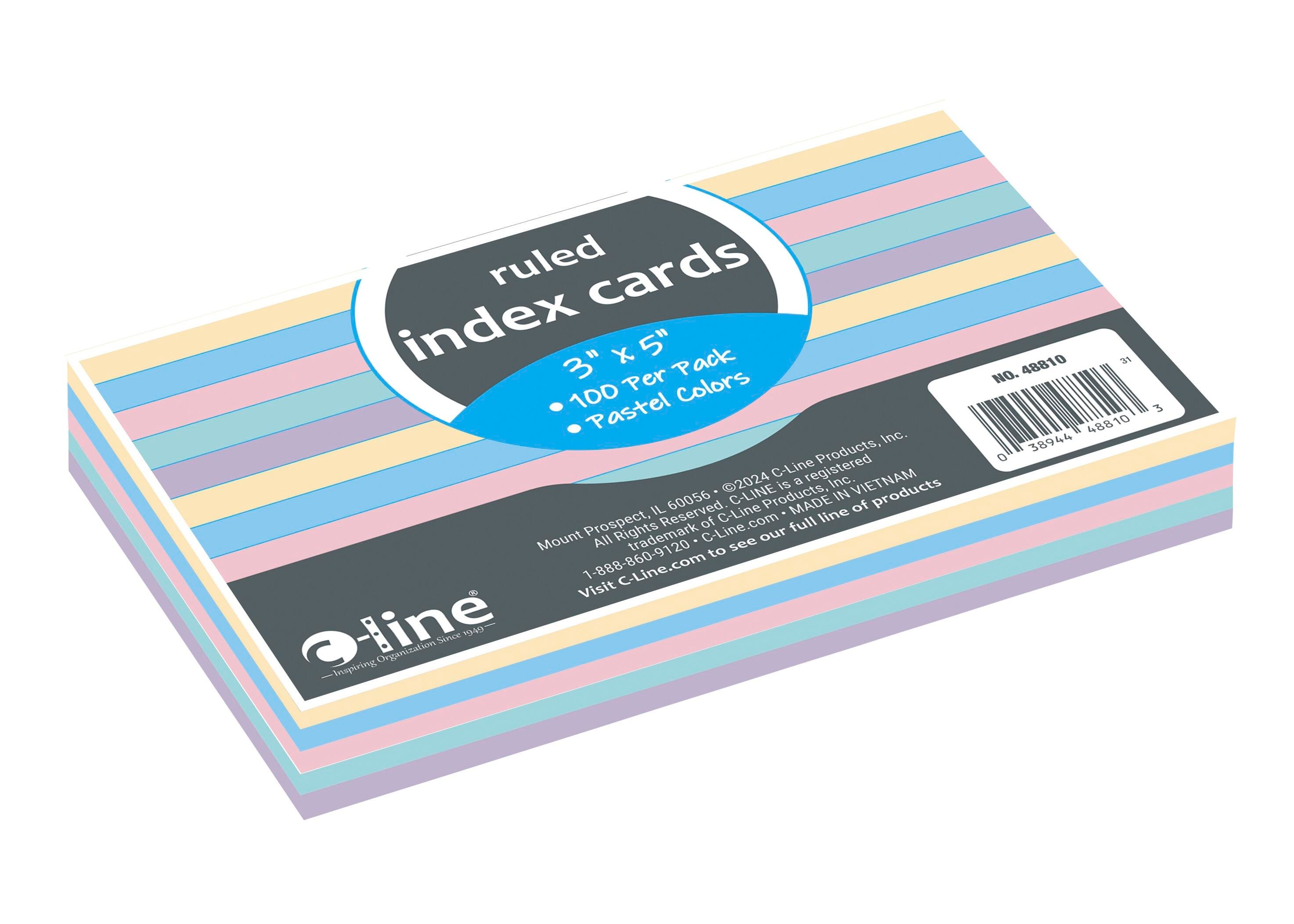 C-Line Index Cards, 3 x 5 Inches, Assorted, Ruled, 100 Pack 2149734