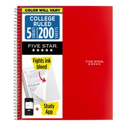 Five Star 5 Subject Poly Cover Wirebound Notebook, 8-1/2 x 11 Inches, 200 Sheets