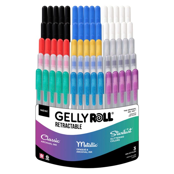 Sakura Gelly Roll Retractable 15 Cubby Display, 0.8 mm Medium, Assorted Colors, Set of 180