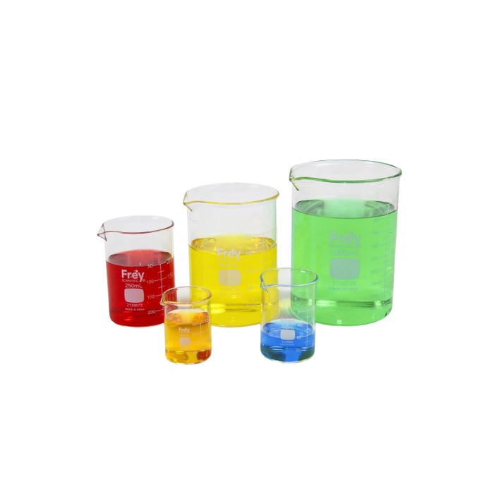 Frey Scientific Glass Beakers, Assorted Capacities, Set of 5