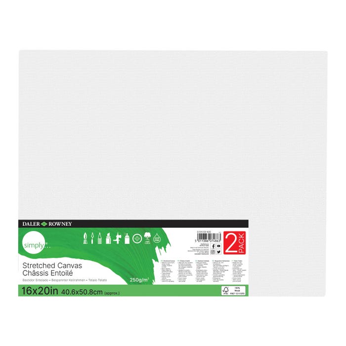 Daler-Rowney Simply Stretched Canvas, 16 x 20 Inches, Pack of 2