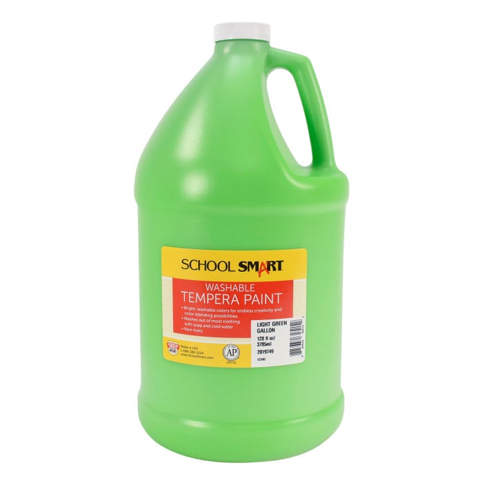 School Smart Washable Tempera Paint, Light Green, 1 Gallon Bottle