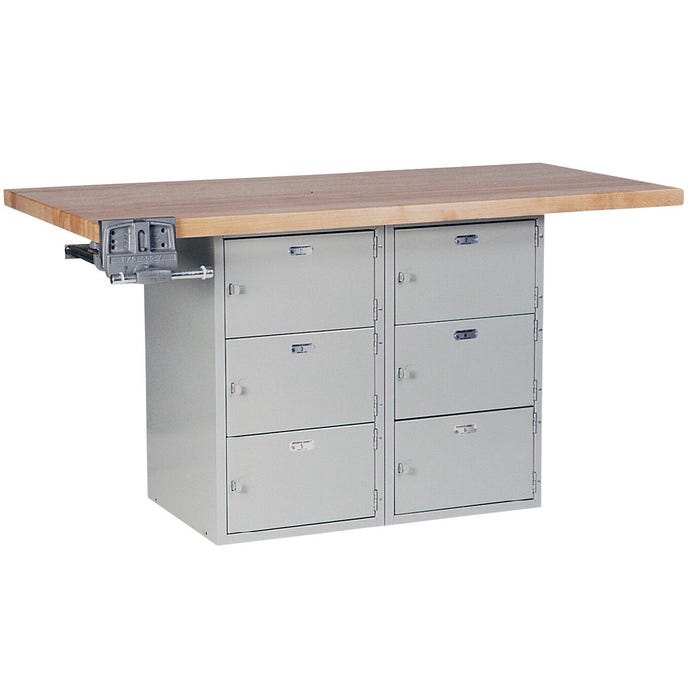 Montisa 2 Station Workbench with 6 Horizontal Lockers and 2 Vises