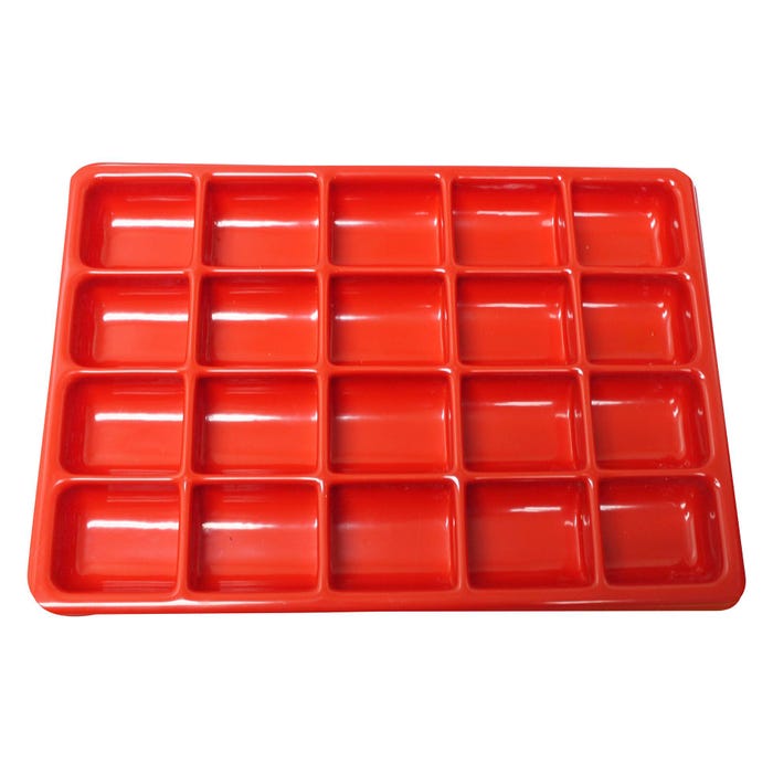 Shirley K's Storage Tray, 20 Compartments, 17-1/2 x 12-1/4 x 1-1/2 Inches, Red