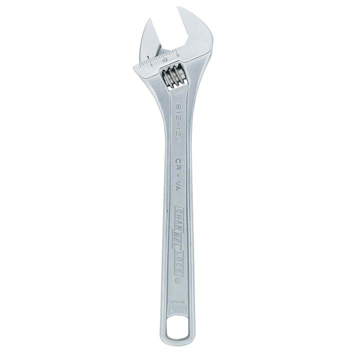 Channel Lock Adjustable Wrench, 12 in L X 1-3/8 in W, Chrome Vanadium Steel