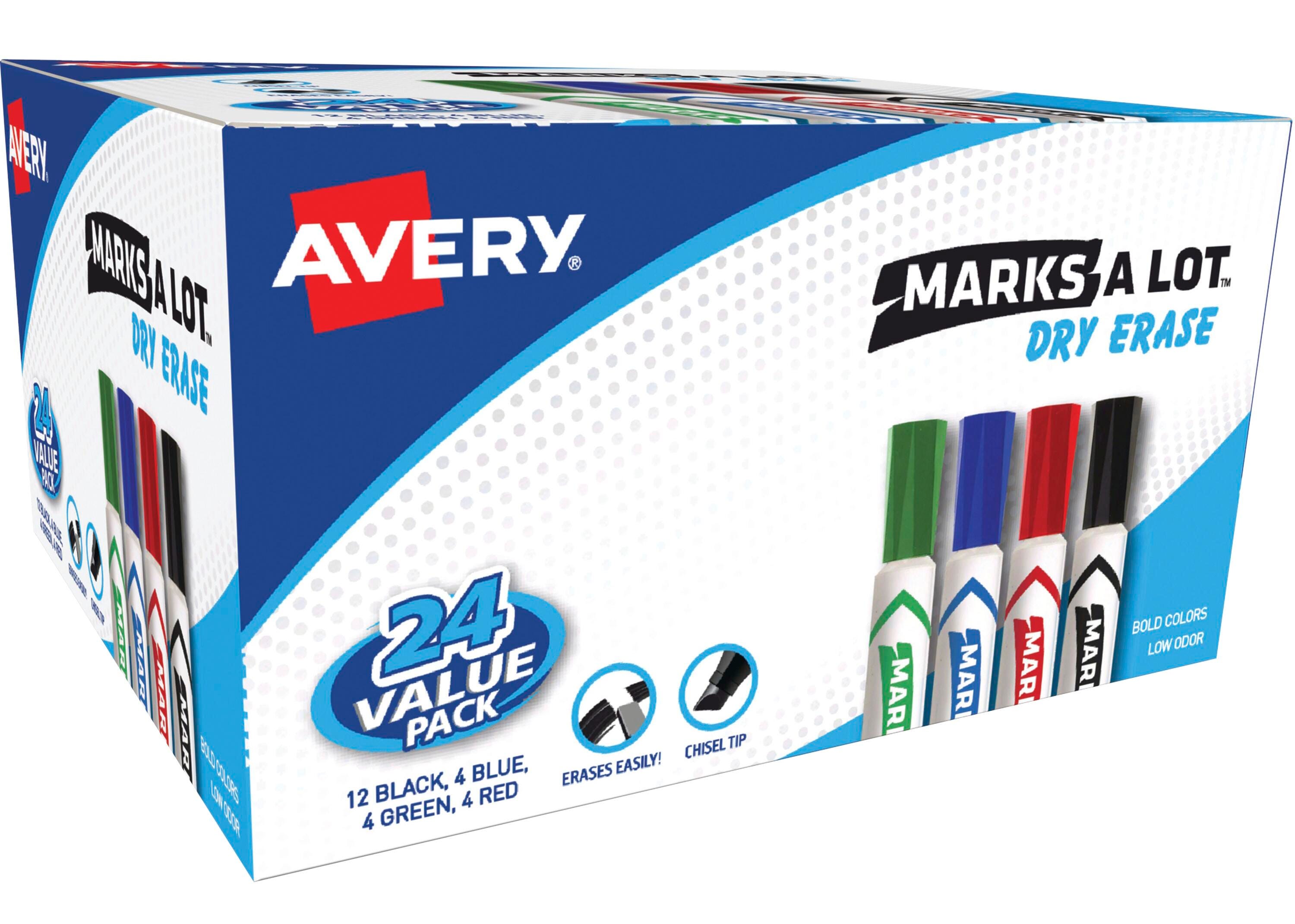 Image for Avery Marks-A-Lot Desk-Style Dry Erase Low Odor Non-Toxic Dry Erase Marker, Chisel Tip, Assorted Colors, Set of 24 from School Specialty