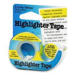 Lee 3-Line Removable Highlighter Tape, 1/2 X 393 inches with Dispenser, Yellow 038849