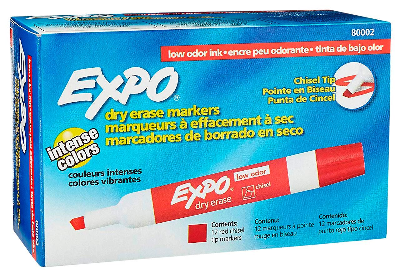 EXPO Low Odor Dry Erase Markers, Chisel Tip, Red, Pack of 12 1333745