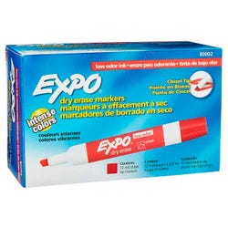 EXPO Low Odor Dry Erase Markers, Chisel Tip, Red, Pack of 12 1333745