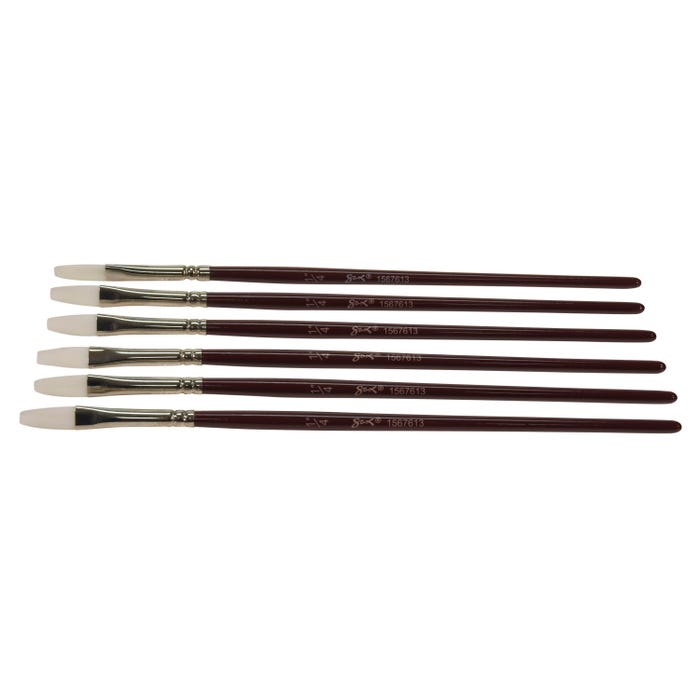 Sax Optimum White Synthetic Taklon Paint Brushes, Flat Type, Short Handle, 1/4 Inch, Set of 6