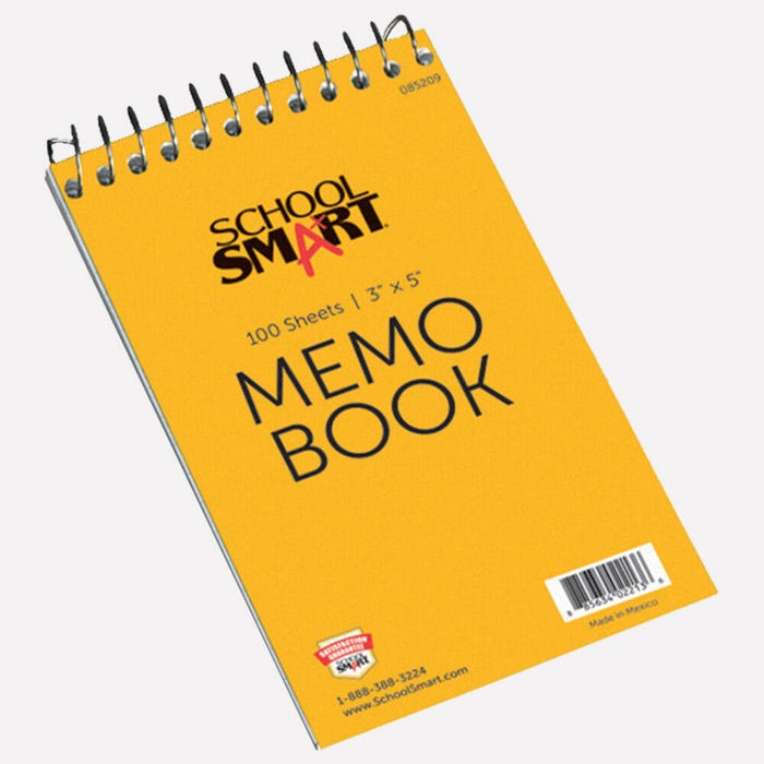 School Smart Top Opening Memo Notebook, 3 x 5 Inches, 100 Sheets