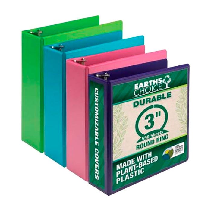 Samsill Earth Choice Fashion View Binder, Round Ring, 3 Inches, Assorted Colors, Pack of 4