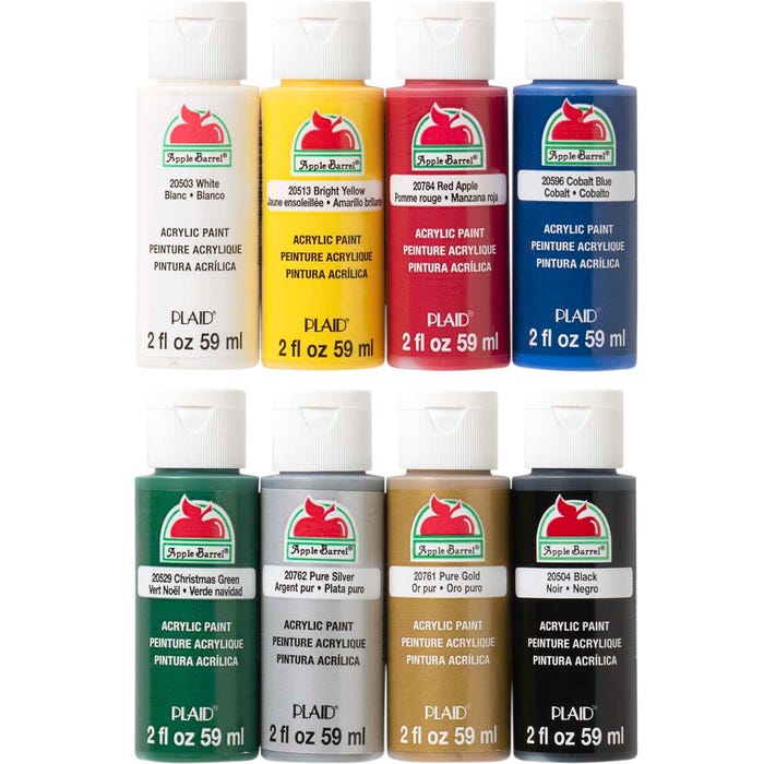 Apple Barrel Non-Toxic Multi-Purpose Acrylic Paint Set, 2 oz Bottle, Assorted Color, Set of 8