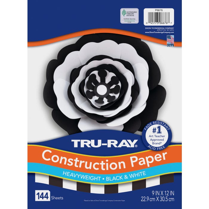 Tru-Ray Premium Construction Paper, Black & White, 9 x 12 Inches, 144 Sheets