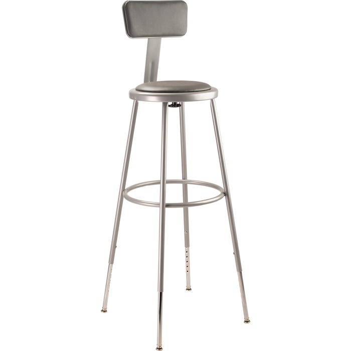 National Public Seating Heavy Duty Vinyl Padded Steel Stool with Backrest, 32 to 39 Inch Adjustable Seat Height, Gray