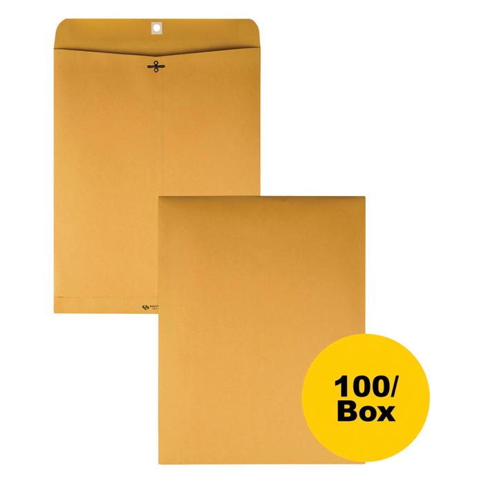Quality Park Clasp Kraft Envelope, 12 x 15-1/2 Inches, Box of 100