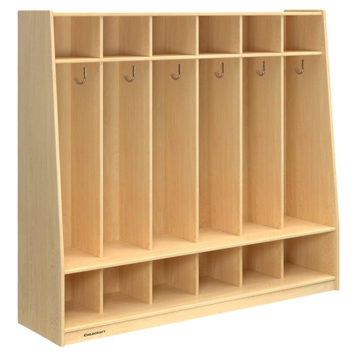 Childcraft Bench Coat Locker, 6 Sections, 53-3/4 x 14-1/4 x 48 Inches
