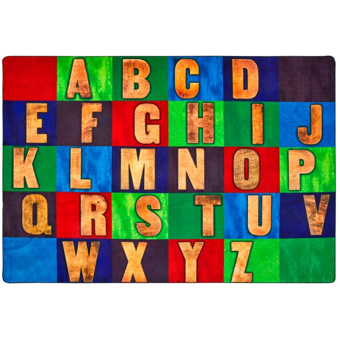 Carpets for Kids Pixel Perfect Rustic Wood Literacy Carpet, Rectangle