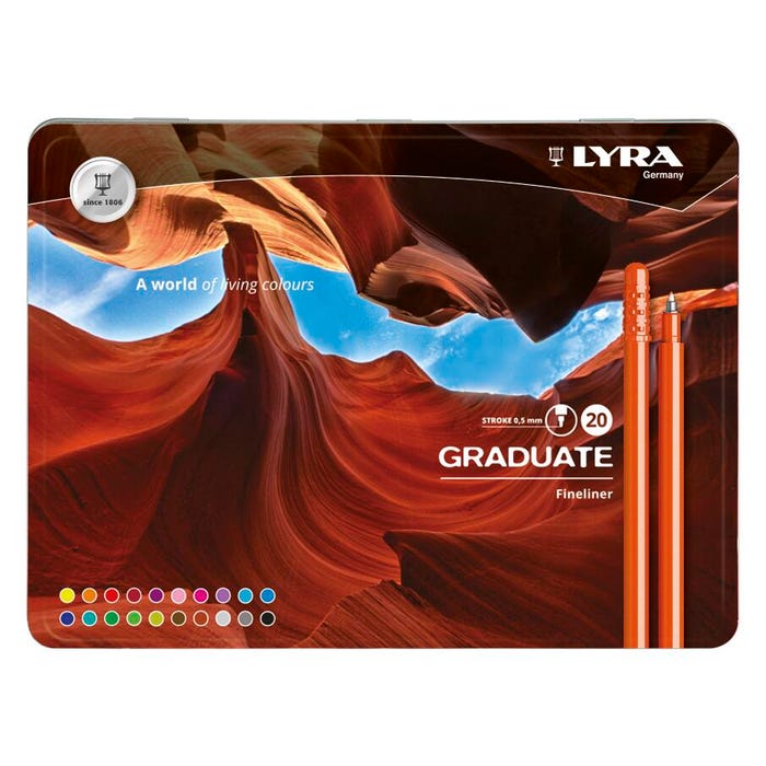 LYRA Graduate Fineliner Markers, 0.5mm, Assorted Colors, Set of 20